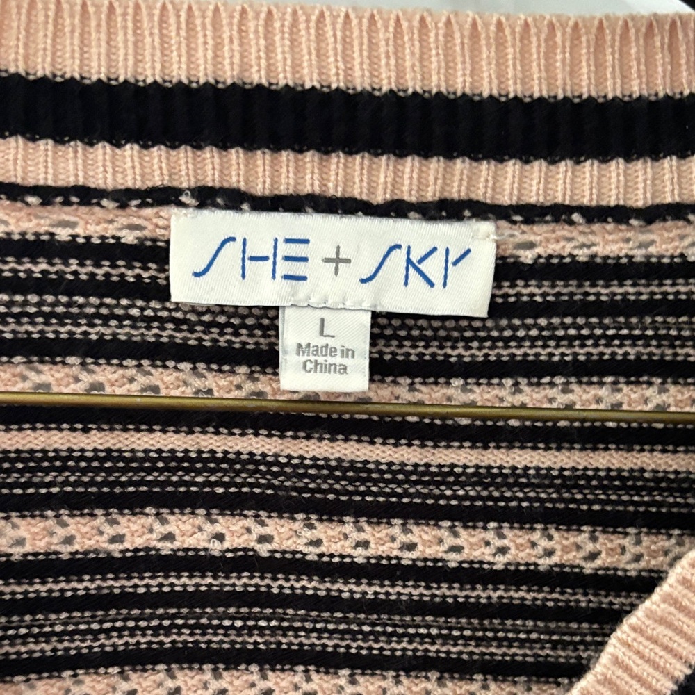 She + Sky Pink and Black Striped Cardigan - Picture 2 of 3